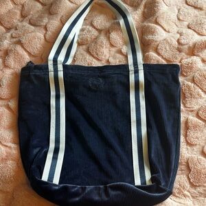 Victorias Secret Pink Navy Blue Ribbed Solf Velour Large Tote Bag
